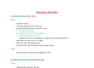 ITR FORMS APPLICABILITY FOR A.Y. 2020-21 / F.Y 2019-20
