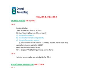 Which ITR applicable to whom for FY 2019-20/AY 2020-21
